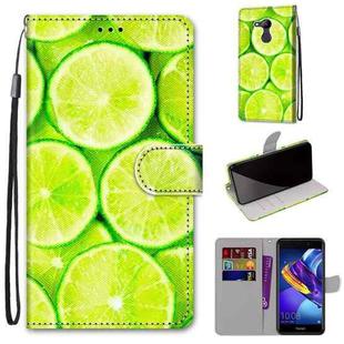 For Huawei Honor V9 Play Coloured Drawing Cross Texture Horizontal Flip PU Leather Case with Holder & Card Slots & Wallet & Lanyard(Green Lemon)