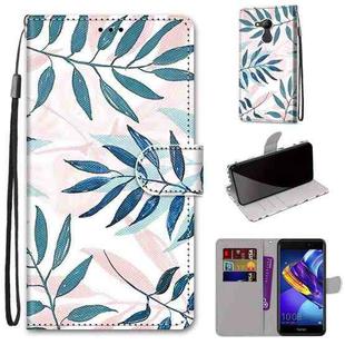 For Huawei Honor V9 Play Coloured Drawing Cross Texture Horizontal Flip PU Leather Case with Holder & Card Slots & Wallet & Lanyard(Pink Green Leaf)