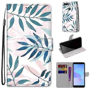 For Huawei Y6 (2018) / Honor 7A Coloured Drawing Cross Texture Horizontal Flip PU Leather Case with Holder & Card Slots & Wallet & Lanyard(Pink Green Leaf)