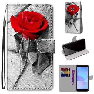 For Huawei Y6 (2018) / Honor 7A Coloured Drawing Cross Texture Horizontal Flip PU Leather Case with Holder & Card Slots & Wallet & Lanyard(B10 Wood Red Rose)