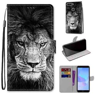 For Huawei Y6 (2018) / Honor 7A Coloured Drawing Cross Texture Horizontal Flip PU Leather Case with Holder & Card Slots & Wallet & Lanyard(B11 Black White Lion Head)