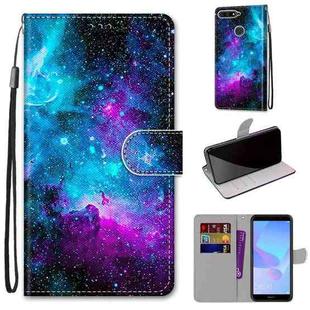 For Huawei Y6 (2018) / Honor 7A Coloured Drawing Cross Texture Horizontal Flip PU Leather Case with Holder & Card Slots & Wallet & Lanyard(Purple Green Starry Sky)