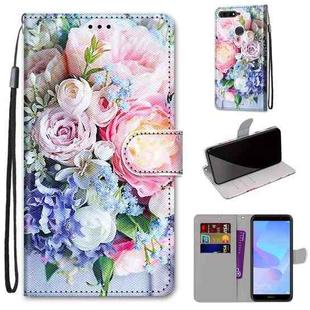 For Huawei Y6 (2018) / Honor 7A Coloured Drawing Cross Texture Horizontal Flip PU Leather Case with Holder & Card Slots & Wallet & Lanyard(Light Pink Bouquet)