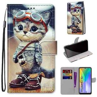 For Huawei Y6p Coloured Drawing Cross Texture Horizontal Flip PU Leather Case with Holder & Card Slots & Wallet & Lanyard(Leather Shoes Cat)