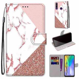 For Huawei Y6p Coloured Drawing Cross Texture Horizontal Flip PU Leather Case with Holder & Card Slots & Wallet & Lanyard(Powder Stone Texture)