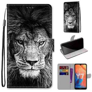 For Huawei Y7 (2019) / Enjoy 9 Coloured Drawing Cross Texture Horizontal Flip PU Leather Case with Holder & Card Slots & Wallet & Lanyard(B11 Black White Lion Head)