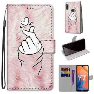 For Huawei Y7 (2019) / Enjoy 9 Coloured Drawing Cross Texture Horizontal Flip PU Leather Case with Holder & Card Slots & Wallet & Lanyard(Pink Hands Heart)
