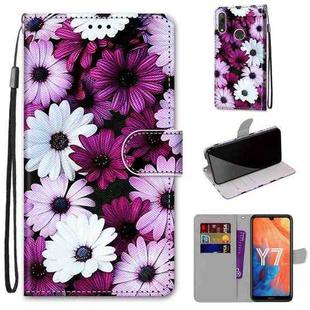 For Huawei Y7 (2019) / Enjoy 9 Coloured Drawing Cross Texture Horizontal Flip PU Leather Case with Holder & Card Slots & Wallet & Lanyard(Chrysanthemum Pink White Purple)