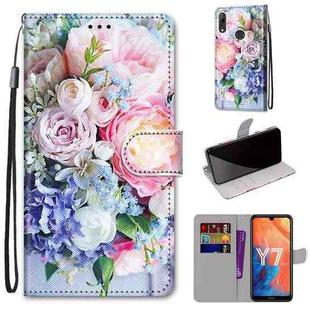 For Huawei Y7 (2019) / Enjoy 9 Coloured Drawing Cross Texture Horizontal Flip PU Leather Case with Holder & Card Slots & Wallet & Lanyard(Light Pink Bouquet)