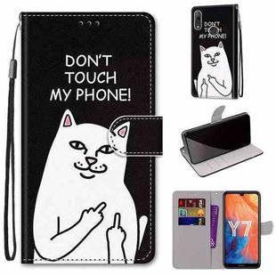 For Huawei Y7 (2019) / Enjoy 9 Coloured Drawing Cross Texture Horizontal Flip PU Leather Case with Holder & Card Slots & Wallet & Lanyard(18 Middle Finger White Cat)