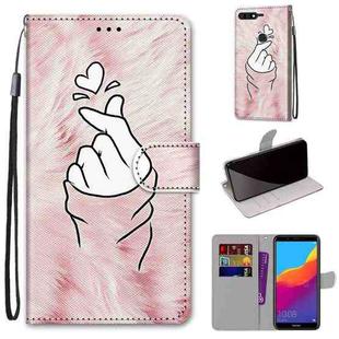 For Huawei Y7 (2018) / Enjoy 8 Coloured Drawing Cross Texture Horizontal Flip PU Leather Case with Holder & Card Slots & Wallet & Lanyard(Pink Hands Heart)