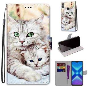 For Huawei Honor 8X Coloured Drawing Cross Texture Horizontal Flip PU Leather Case with Holder & Card Slots & Wallet & Lanyard(Big Cat Holding Kitten)