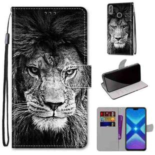 For Huawei Honor 8X Coloured Drawing Cross Texture Horizontal Flip PU Leather Case with Holder & Card Slots & Wallet & Lanyard(B11 Black White Lion Head)