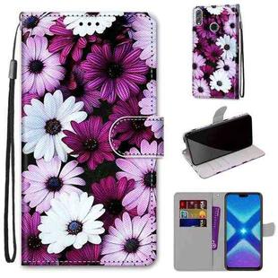 For Huawei Honor 8X Coloured Drawing Cross Texture Horizontal Flip PU Leather Case with Holder & Card Slots & Wallet & Lanyard(Chrysanthemum Pink White Purple)