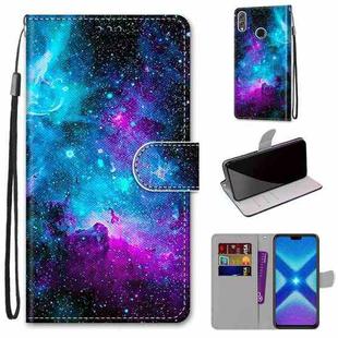 For Huawei Honor 8X Coloured Drawing Cross Texture Horizontal Flip PU Leather Case with Holder & Card Slots & Wallet & Lanyard(Purple Green Starry Sky)