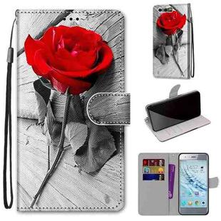 For Huawei Honor 9 Coloured Drawing Cross Texture Horizontal Flip PU Leather Case with Holder & Card Slots & Wallet & Lanyard(B10 Wood Red Rose)