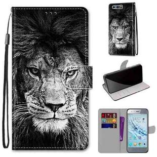 For Huawei Honor 9 Coloured Drawing Cross Texture Horizontal Flip PU Leather Case with Holder & Card Slots & Wallet & Lanyard(B11 Black White Lion Head)