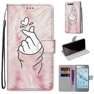 For Huawei Honor 9 Coloured Drawing Cross Texture Horizontal Flip PU Leather Case with Holder & Card Slots & Wallet & Lanyard(Pink Hands Heart)