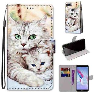 For Huawei Honor 9 Lite Coloured Drawing Cross Texture Horizontal Flip PU Leather Case with Holder & Card Slots & Wallet & Lanyard(Big Cat Holding Kitten)