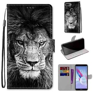 For Huawei Honor 9 Lite Coloured Drawing Cross Texture Horizontal Flip PU Leather Case with Holder & Card Slots & Wallet & Lanyard(B11 Black White Lion Head)