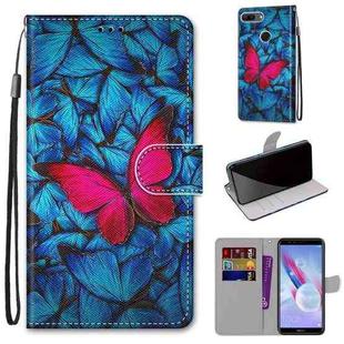 For Huawei Honor 9 Lite Coloured Drawing Cross Texture Horizontal Flip PU Leather Case with Holder & Card Slots & Wallet & Lanyard(Blue Red Butterfly)