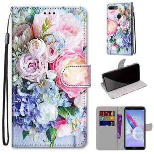 For Huawei Honor 9 Lite Coloured Drawing Cross Texture Horizontal Flip PU Leather Case with Holder & Card Slots & Wallet & Lanyard(Light Pink Bouquet)
