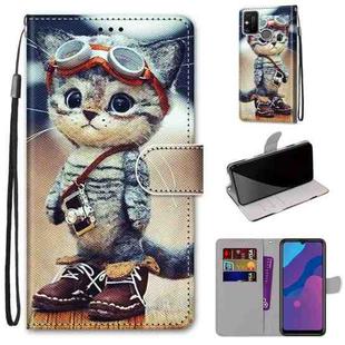 For Huawei Honor 9A Coloured Drawing Cross Texture Horizontal Flip PU Leather Case with Holder & Card Slots & Wallet & Lanyard(Leather Shoes Cat)