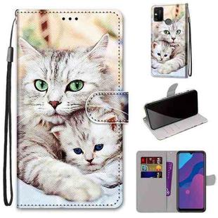 For Huawei Honor 9A Coloured Drawing Cross Texture Horizontal Flip PU Leather Case with Holder & Card Slots & Wallet & Lanyard(Big Cat Holding Kitten)