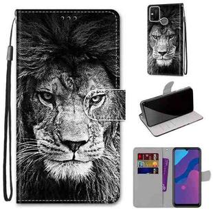 For Huawei Honor 9A Coloured Drawing Cross Texture Horizontal Flip PU Leather Case with Holder & Card Slots & Wallet & Lanyard(B11 Black White Lion Head)