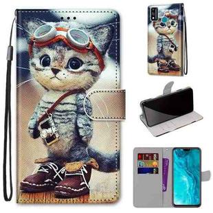 For Huawei Honor 9X Lite Coloured Drawing Cross Texture Horizontal Flip PU Leather Case with Holder & Card Slots & Wallet & Lanyard(Leather Shoes Cat)