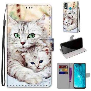 For Huawei Honor 9X Lite Coloured Drawing Cross Texture Horizontal Flip PU Leather Case with Holder & Card Slots & Wallet & Lanyard(Big Cat Holding Kitten)