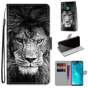 For Huawei Honor 9X Lite Coloured Drawing Cross Texture Horizontal Flip PU Leather Case with Holder & Card Slots & Wallet & Lanyard(B11 Black White Lion Head)