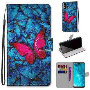 For Huawei Honor 9X Lite Coloured Drawing Cross Texture Horizontal Flip PU Leather Case with Holder & Card Slots & Wallet & Lanyard(Blue Red Butterfly)