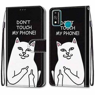 For Huawei Honor 9X Lite Coloured Drawing Cross Texture Horizontal Flip PU Leather Case with Holder & Card Slots & Wallet & Lanyard(18 Middle Finger White Cat)