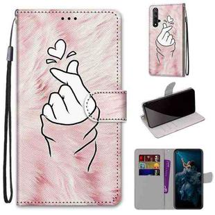 For Huawei Honor 20 Coloured Drawing Cross Texture Horizontal Flip PU Leather Case with Holder & Card Slots & Wallet & Lanyard(Pink Hands Heart)