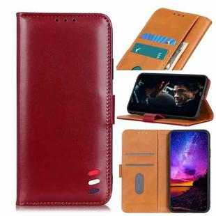 For Motorola Moto E7 (2020) 3-Color Pearl Texture Magnetic Buckle Horizontal Flip PU Leather Case with Card Slots & Wallet & Holder(Wine Red)