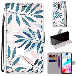 For Xiaomi Redmi 8 Coloured Drawing Cross Texture Horizontal Flip PU Leather Case with Holder & Card Slots & Wallet & Lanyard(Pink Green Leaf)