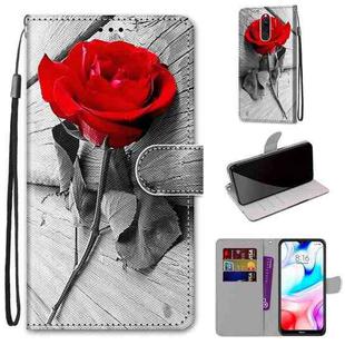 For Xiaomi Redmi 8 Coloured Drawing Cross Texture Horizontal Flip PU Leather Case with Holder & Card Slots & Wallet & Lanyard(Wood Red Rose)