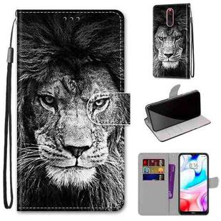 For Xiaomi Redmi 8 Coloured Drawing Cross Texture Horizontal Flip PU Leather Case with Holder & Card Slots & Wallet & Lanyard(Black White Lion Head)