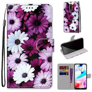 For Xiaomi Redmi 8 Coloured Drawing Cross Texture Horizontal Flip PU Leather Case with Holder & Card Slots & Wallet & Lanyard(Chrysanthemum Pink White Purple)