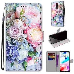 For Xiaomi Redmi 8 Coloured Drawing Cross Texture Horizontal Flip PU Leather Case with Holder & Card Slots & Wallet & Lanyard(Light Pink Bouquet)