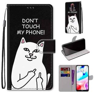 For Xiaomi Redmi 8 Coloured Drawing Cross Texture Horizontal Flip PU Leather Case with Holder & Card Slots & Wallet & Lanyard(Middle Finger White Cat)