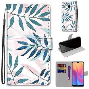 For Xiaomi Redmi 8A Coloured Drawing Cross Texture Horizontal Flip PU Leather Case with Holder & Card Slots & Wallet & Lanyard(Pink Green Leaf)