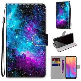 For Xiaomi Redmi 8A Coloured Drawing Cross Texture Horizontal Flip PU Leather Case with Holder & Card Slots & Wallet & Lanyard(Purple Green Starry Sky)