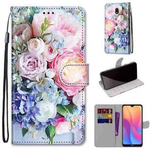 For Xiaomi Redmi 8A Coloured Drawing Cross Texture Horizontal Flip PU Leather Case with Holder & Card Slots & Wallet & Lanyard(Light Pink Bouquet)