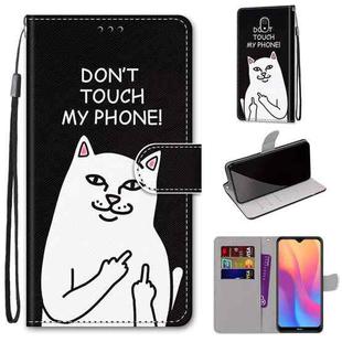 For Xiaomi Redmi 8A Coloured Drawing Cross Texture Horizontal Flip PU Leather Case with Holder & Card Slots & Wallet & Lanyard(Middle Finger White Cat)