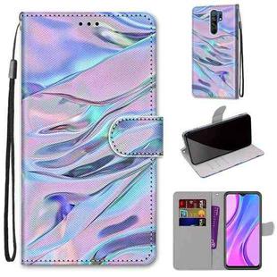 For Xiaomi Redmi 9 Coloured Drawing Cross Texture Horizontal Flip PU Leather Case with Holder & Card Slots & Wallet & Lanyard(Fluorescent Water Texture)