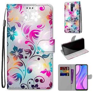 For Xiaomi Redmi 9 Coloured Drawing Cross Texture Horizontal Flip PU Leather Case with Holder & Card Slots & Wallet & Lanyard(Gradient Colorful Flower)