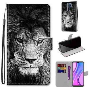 For Xiaomi Redmi 9 Coloured Drawing Cross Texture Horizontal Flip PU Leather Case with Holder & Card Slots & Wallet & Lanyard(Black White Lion Head)