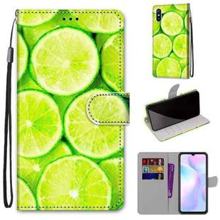 For Xiaomi Redmi 9A Coloured Drawing Cross Texture Horizontal Flip PU Leather Case with Holder & Card Slots & Wallet & Lanyard(Green Lemon)